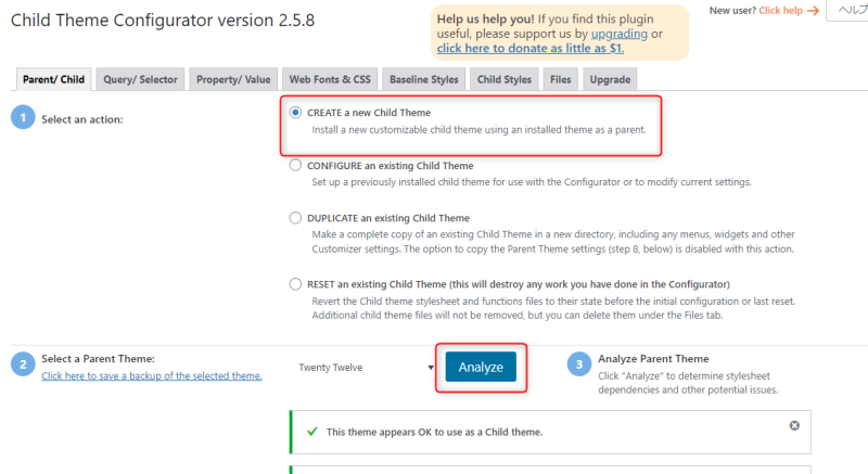 CREATE a new Child Theme
